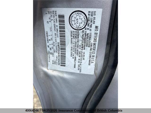 40064544 :رقم المزاد ، 1FAFP53U63G240690 vin ، 2003 Ford Taurus Se مزاد بيع