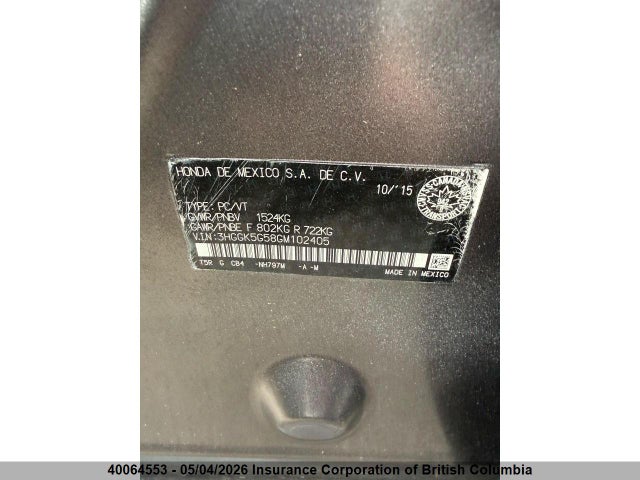 3HGGK5G58GM102405 Honda Fit