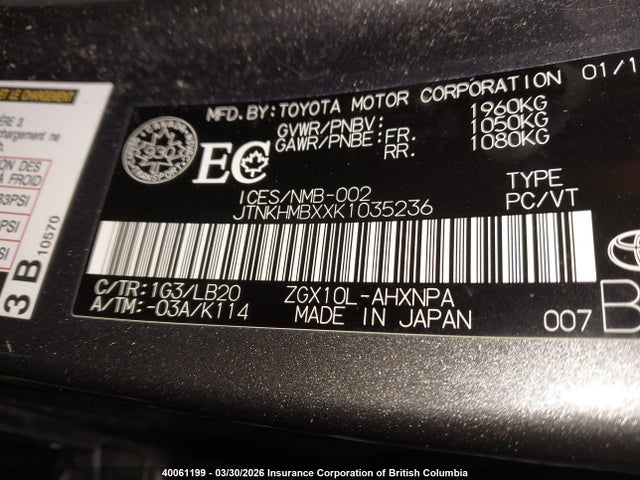 JTNKHMBXXK1035236 Toyota C-hr Xle/le/limited