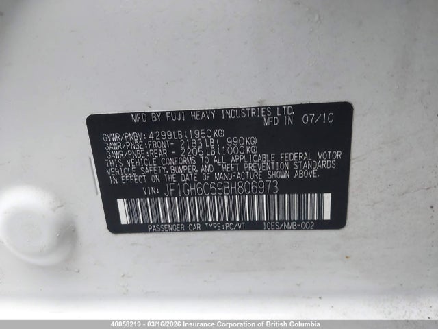 Aukcja sprzedaży 2011 Subaru Impreza 2.5i, vin: JF1GH6C69BH806973, numer aukcji: 40058219
