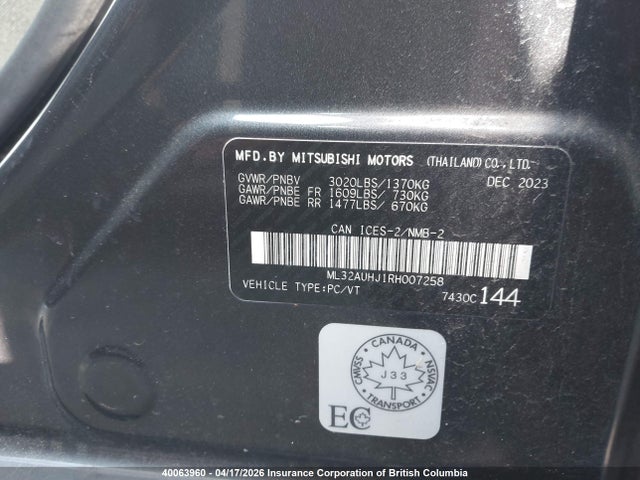 ML32AUHJ1RH007258 Mitsubishi Mirage Es/le