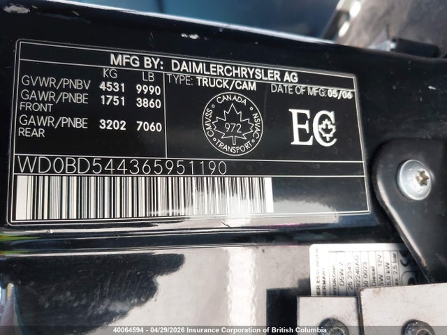 Продажа на аукционе авто 2006 Dodge Sprinter 3500, vin: WD0BD544365951190, номер лота: 40064594