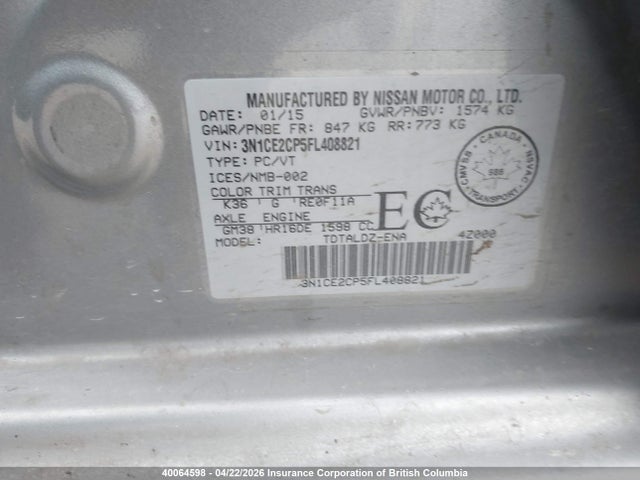Aukcja sprzedaży 2015 Nissan Versa, vin: 3N1CE2CP5FL408821, numer aukcji: 40064598