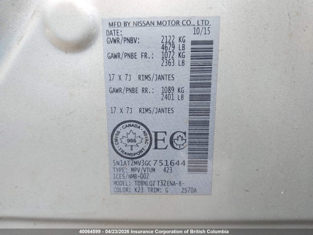Aukcja sprzedaży 2016 Nissan Rogue, vin: 5N1AT2MV3GC751644, numer aukcji: 40064599