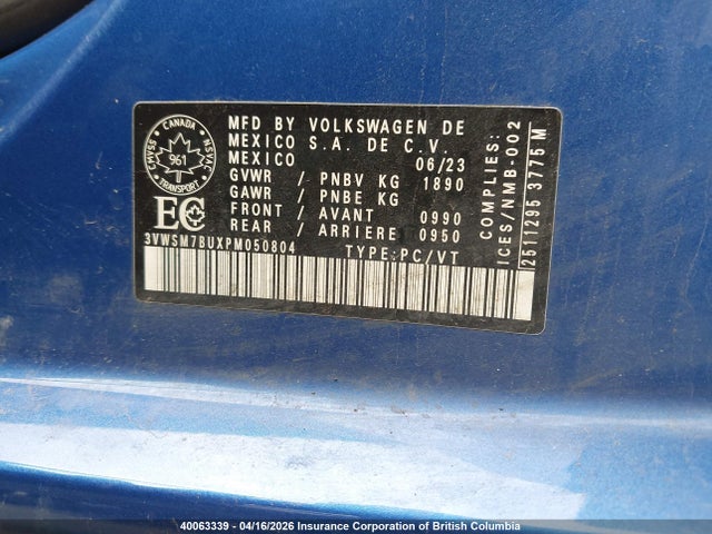 Aukcja sprzedaży 2023 Volkswagen Jetta Comfortline, vin: 3VWSM7BUXPM050804, numer aukcji: 40063339