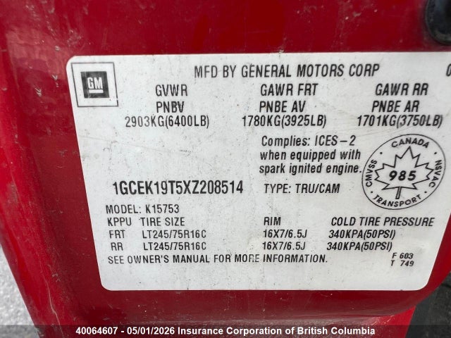1999 Chevrolet Silverado K1500 მანქანა იყიდება აუქციონზე, vin: 1GCEK19T5XZ208514, აუქციონის ნომერი: 40064607
