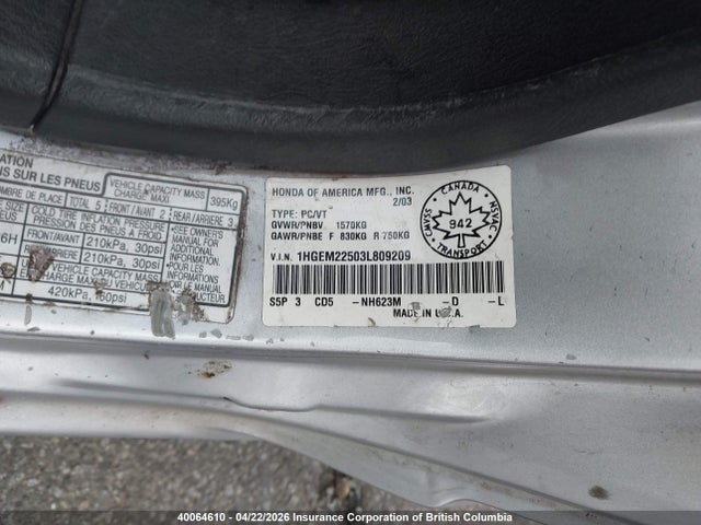 40064610 :رقم المزاد ، 1HGEM22503L809209 vin ، 2003 Honda Civic مزاد بيع