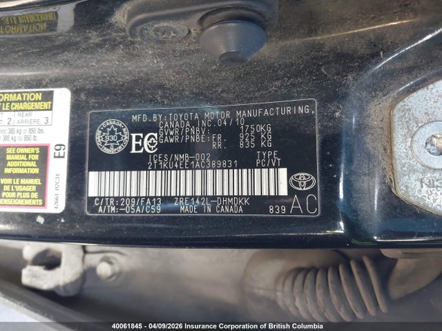 2010 Toyota Matrix მანქანა იყიდება აუქციონზე, vin: 2T1KU4EE1AC389831, აუქციონის ნომერი: 40061845