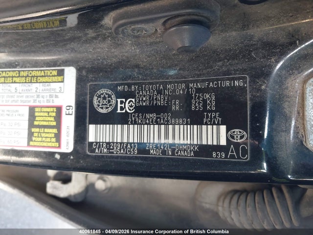 2010 Toyota Matrix მანქანა იყიდება აუქციონზე, vin: 2T1KU4EE1AC389831, აუქციონის ნომერი: 40061845