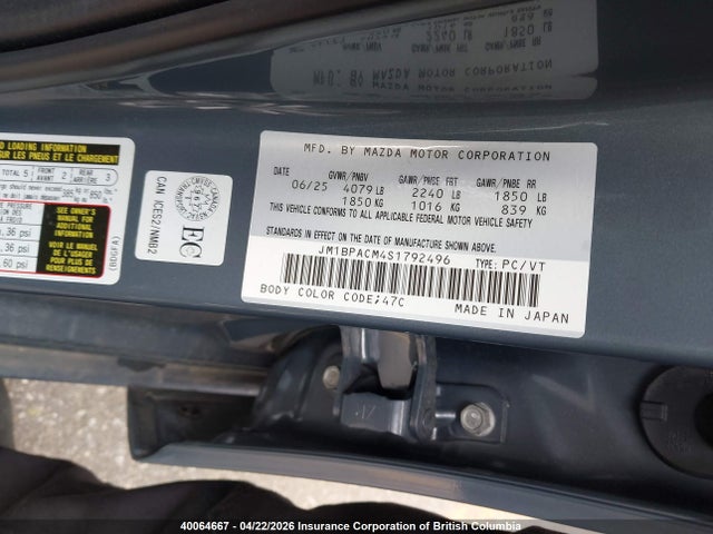 40064667 :رقم المزاد ، JM1BPACM4S1792496 vin ، 2025 Mazda 3 Preferred مزاد بيع
