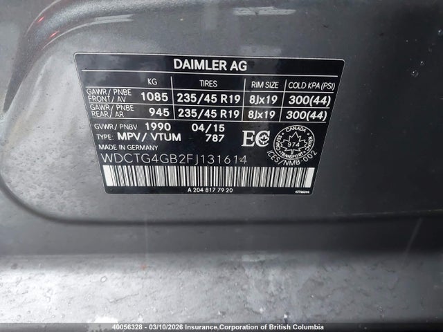 WDCTG4GB2FJ131614 Mercedes-Benz Gla 250 4matic