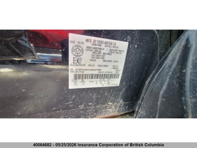 40064682 :رقم المزاد ، 2FMPK4K93NBA67608 vin ، 2022 Ford Edge مزاد بيع