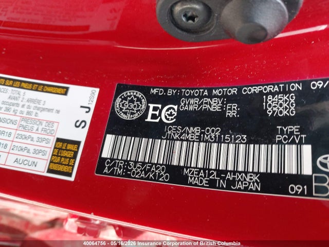 40064756 :رقم المزاد ، JTNK4MBE1M3115123 vin ، 2021 Toyota Corolla مزاد بيع