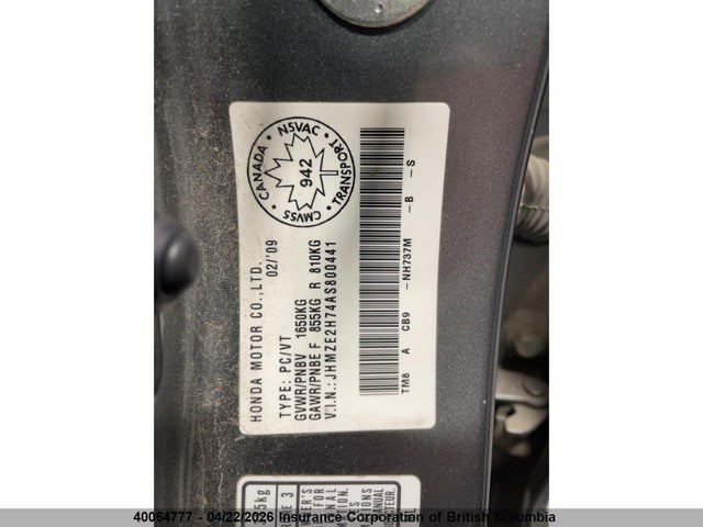 40064777 :رقم المزاد ، JHMZE2H74AS800441 vin ، 2010 Honda Insight Ex مزاد بيع