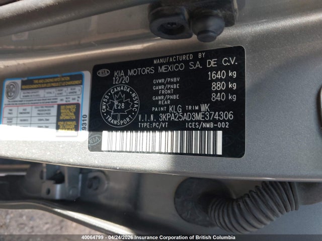 3KPA25AD3ME374306 KIA Rio