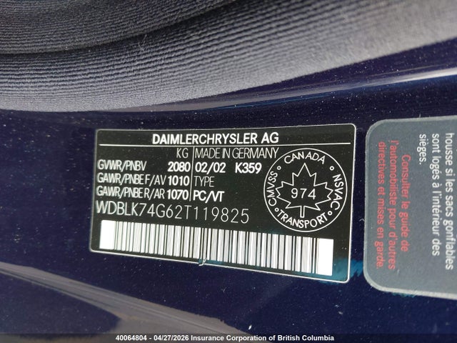 Aukcja sprzedaży 2002 Mercedes-benz Clk 55 Amg, vin: WDBLK74G62T119825, numer aukcji: 40064804