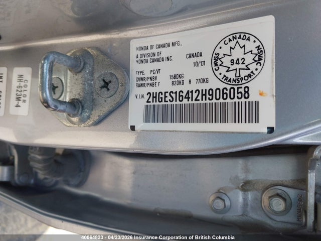 Aukcja sprzedaży 2002 Honda Civic, vin: 2HGES16412H906058, numer aukcji: 40064823