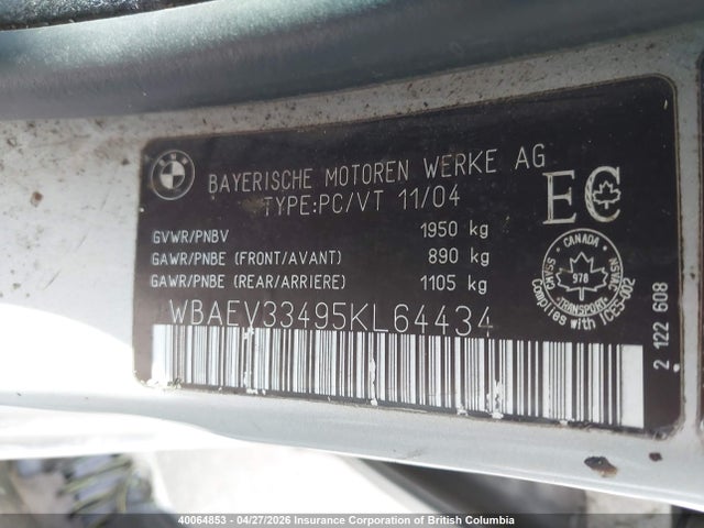 Продаж на аукціоні авто 2005 Bmw 325i, vin: WBAEV33495KL64434, номер лоту: 40064853