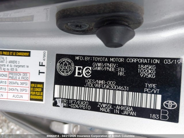 JTDL9RFU5K3004631 Toyota Prius