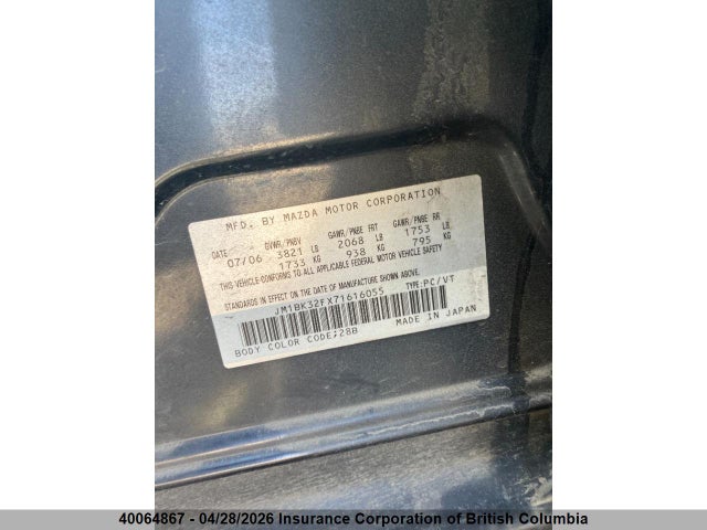 Aukcja sprzedaży 2007 Mazda 3 I, vin: JM1BK32FX71616055, numer aukcji: 40064867