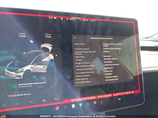 Aukcja sprzedaży 2022 Tesla Model 3, vin: 5YJ3E1EA7NF338283, numer aukcji: 40064876