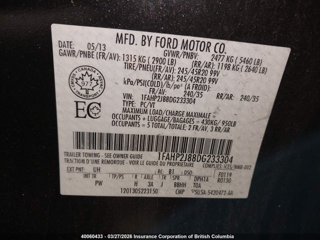 Продажа на аукционе авто 2013 Ford Taurus Limited, vin: 1FAHP2J88DG233304, номер лота: 40060433