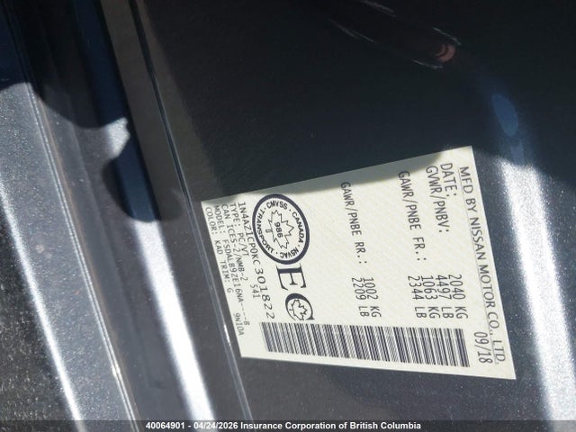 1N4AZ1CP0KC301822 Nissan Leaf