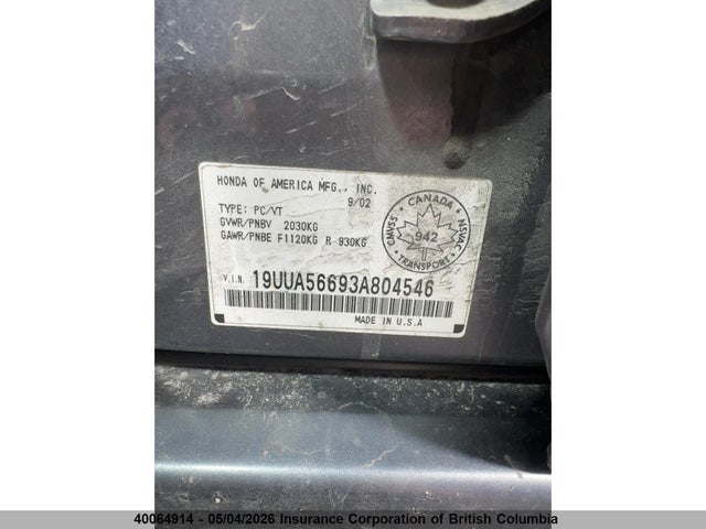 Продажа на аукционе авто 2003 Acura 3.2tl, vin: 19UUA56693A804546, номер лота: 40064914