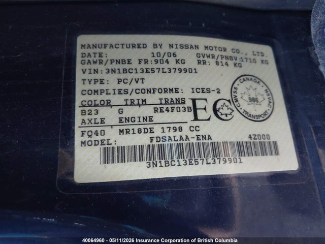 Aukcja sprzedaży 2007 Nissan Versa, vin: 3N1BC13E57L379901, numer aukcji: 40064960