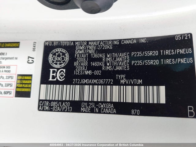 Aukcja sprzedaży 2021 Lexus Rx 450h, vin: 2T2JGMDAXMC067772, numer aukcji: 40064983