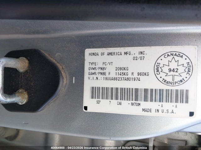 Продажа на аукционе авто 2007 Acura Tl, vin: 19UUA66237A801974, номер лота: 40064988