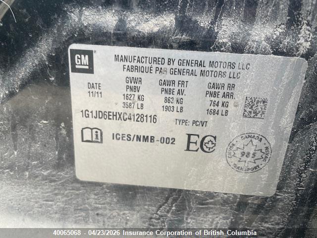 Продаж на аукціоні авто 2012 Chevrolet Sonic, vin: 1G1JD6EHXC4128116, номер лоту: 40065068