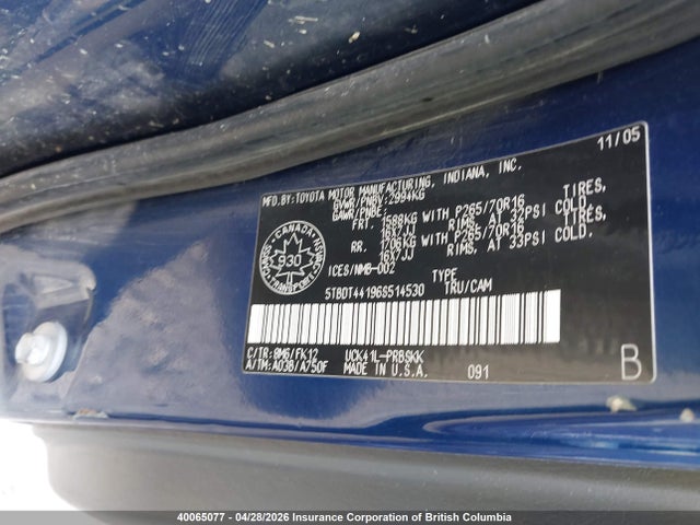 40065077 :رقم المزاد ، 5TBDT44196S514530 vin ، 2006 Toyota Tundra Double Cab Sr5 مزاد بيع