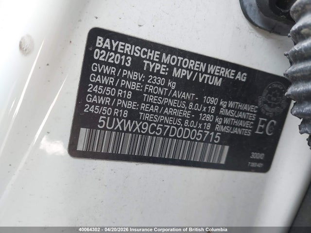 2013 Bmw X3 Xdrive28i მანქანა იყიდება აუქციონზე, vin: 5UXWX9C57D0D05715, აუქციონის ნომერი: 40064302