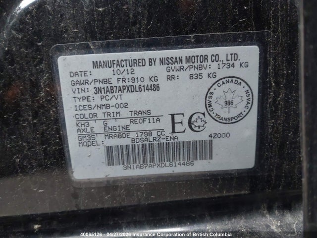 Продаж на аукціоні авто 2013 Nissan Sentra S/sv/sr/sl, vin: 3N1AB7APXDL614486, номер лоту: 40065126