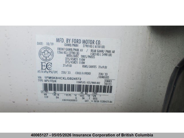 1FM5K8HCXLGB24572 Ford Explorer Platinum