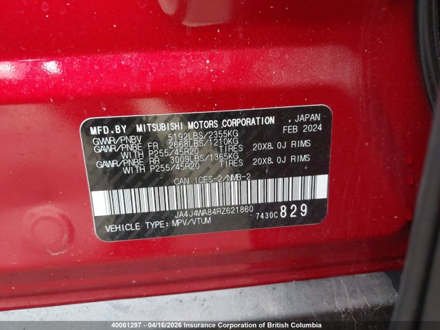JA4J4WA84RZ621860 Mitsubishi Outlander Sel/platinum Edition