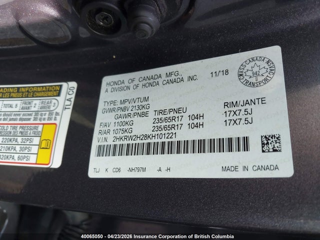 2HKRW2H28KH101221 Honda CR-V LX