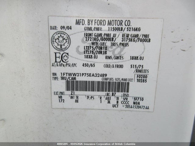 Aukcja sprzedaży 2005 Ford F350, vin: 1FTWW31P75EA32489, numer aukcji: 40065205