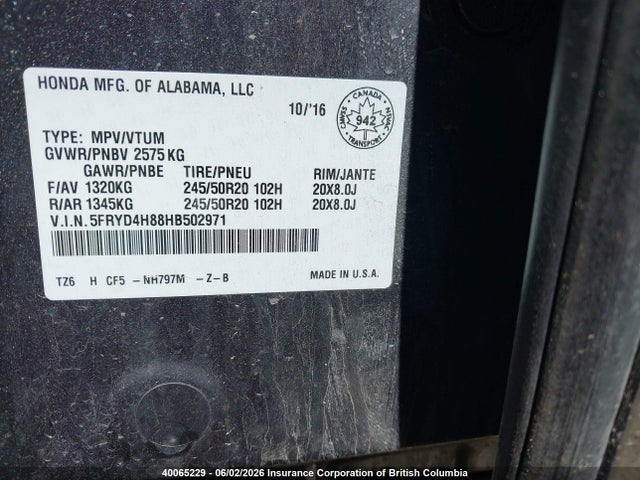Продажа на аукционе авто 2017 Acura Mdx, vin: 5FRYD4H88HB502971, номер лота: 40065229