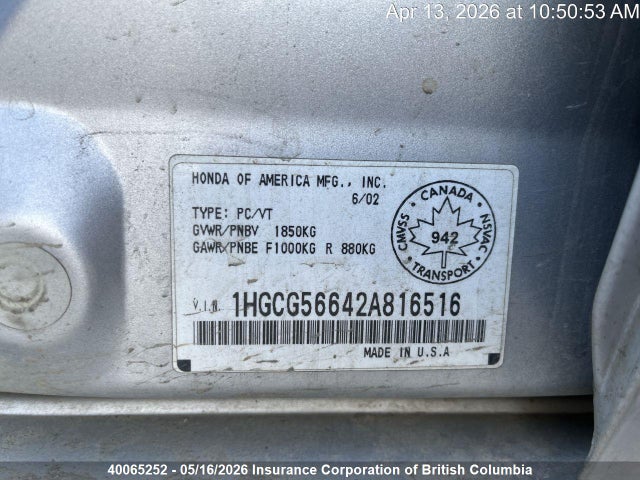 Продажа на аукционе авто 2002 Honda Accord Ex, vin: 1HGCG56642A816516, номер лота: 40065252