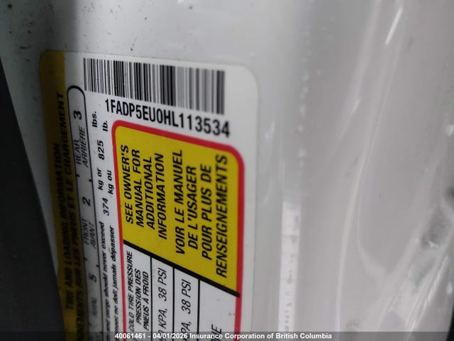 40061461 :رقم المزاد ، 1FADP5EU0HL113534 vin ، 2017 Ford C-max Se مزاد بيع