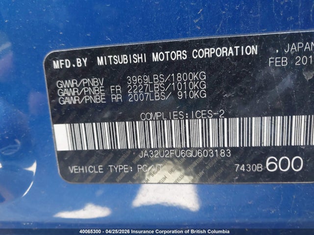 Mitsubishi Lancer Es/se Ltd 2016 JA32U2FU6GU603183 Image 9