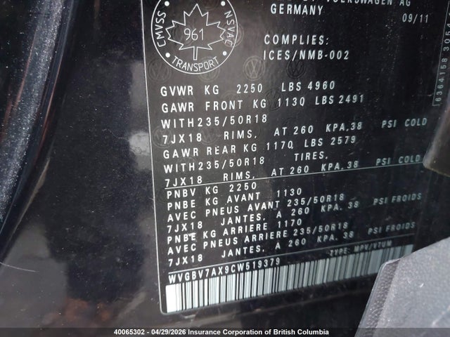 Aukcja sprzedaży 2012 Volkswagen Tiguan 2.0 Tsi Comfortline/2.0 Tsi Highline/2.0 Tsi Trendline, vin: WVGBV7AX9CW519379, numer aukcji: 40065302