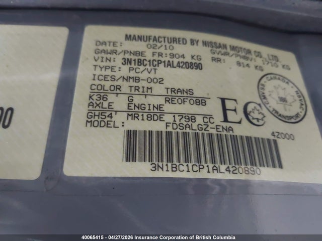 Продаж на аукціоні авто 2010 Nissan Versa, vin: 3N1BC1CP1AL420890, номер лоту: 40065415
