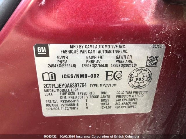 Продажа на аукционе авто 2010 Gmc Terrain Slt, vin: 2CTFLJEY9A6387764, номер лота: 40065422
