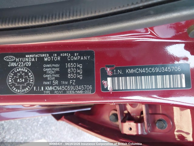 Продаж на аукціоні авто 2009 Hyundai Accent Gls, vin: KMHCN45C69U345706, номер лоту: 40065431