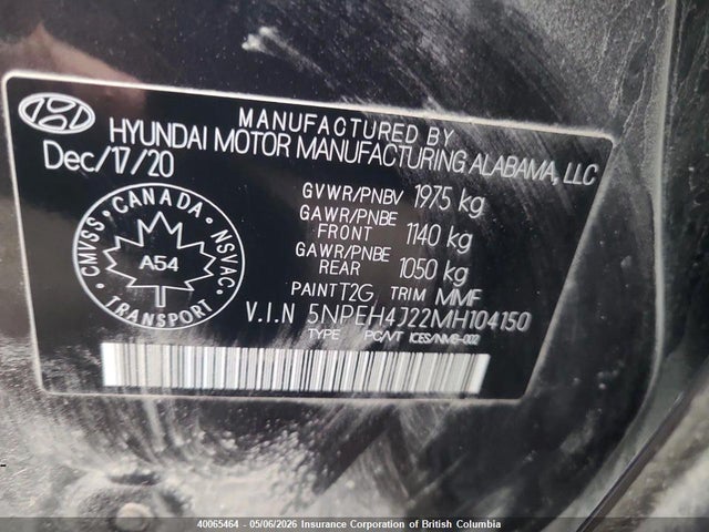 5NPEH4J22MH104150 Hyundai Sonata Limited