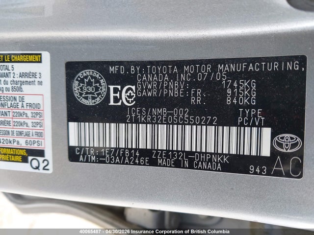 2005 Toyota Corolla Matrix Xr მანქანა იყიდება აუქციონზე, vin: 2T1KR32E05C550272, აუქციონის ნომერი: 40065487