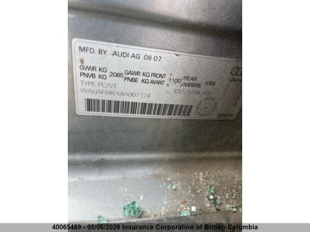 40065489 :رقم المزاد ، WAUAF68EX8A007174 vin ، 2008 Audi A4 مزاد بيع